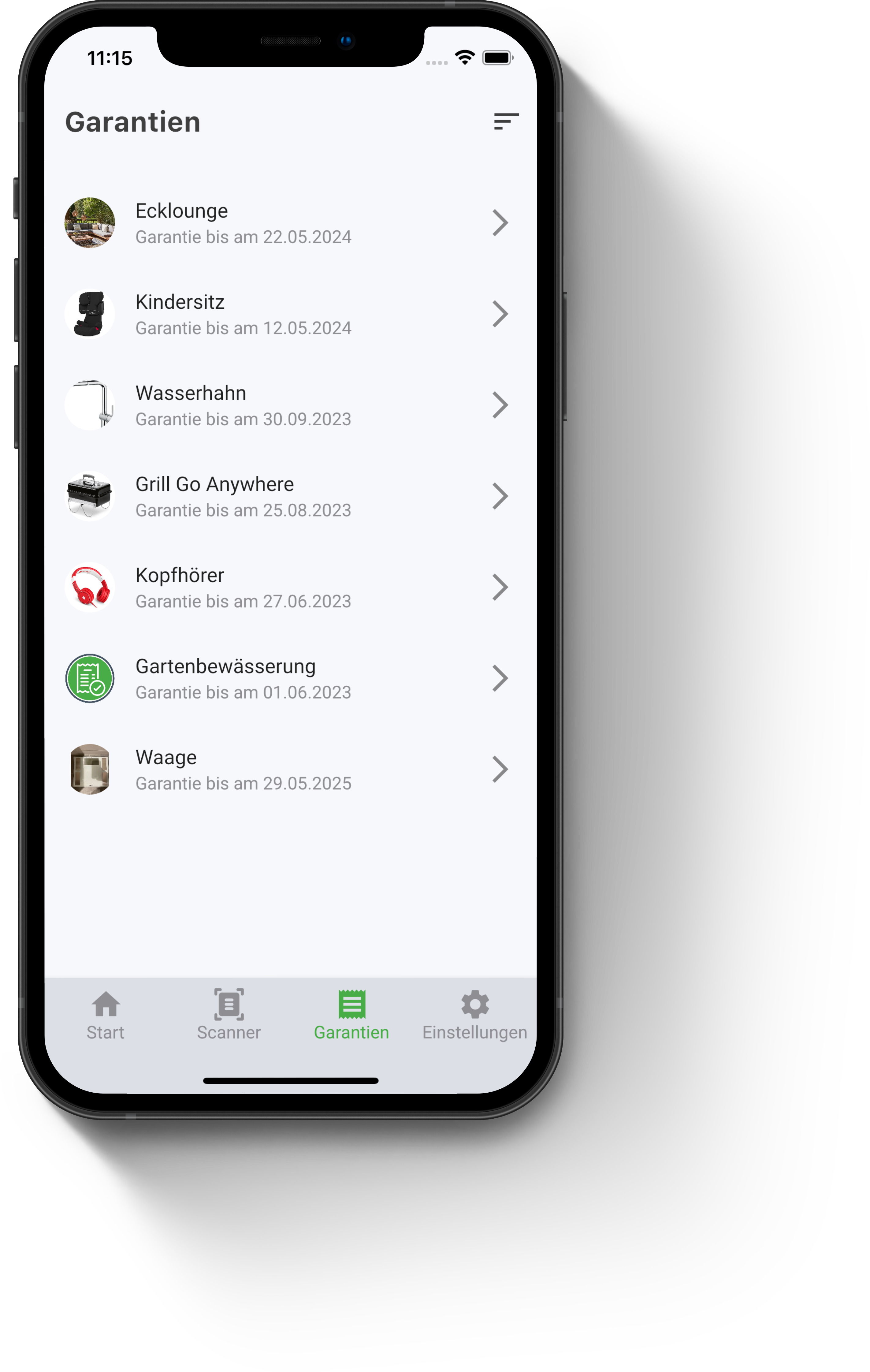 Garantie-App auf dem iPhone